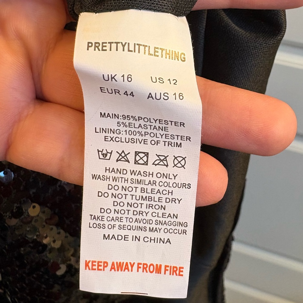 PrettyLittleThings Black Sequin Longsleeve Mini Dress Size US 12 - Picture 4 of 4